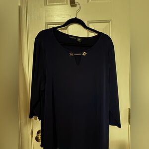 Tahari Navy Blue top with Gold Accents EUC